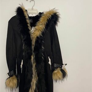 AKIRA Black and Tan Teddy Jacket with Fur Trim